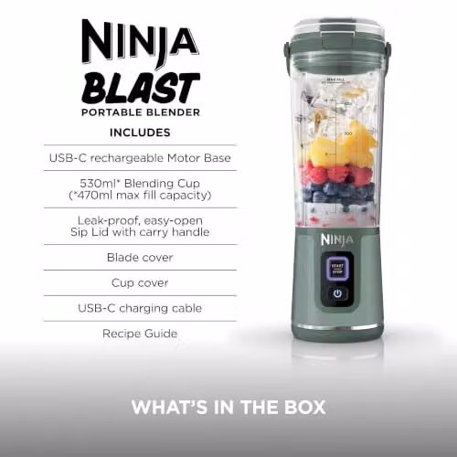 Ninja Blast Cordless Portable Blender in Green, 0.53 l – 9
