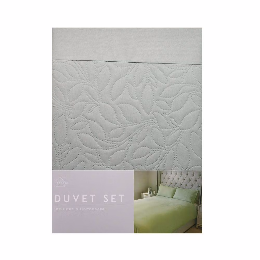 Voltico Pinsonic Quilted Microfibre Duvet Cover and Pillowcase Set in Green and White, Single – 2
