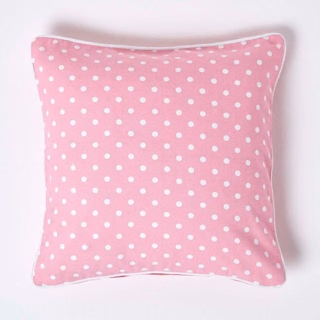 Homescapes Pink Dotted Cotton Square Cushion Cover, W: 45 cm