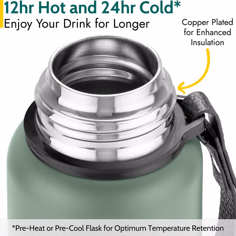 Trail Stainless Steel Vacuum Insulated Flask with Strap in Green, 600 ml – 4