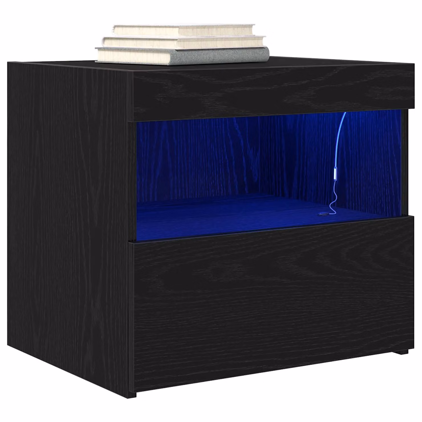 Berkfield Home Set of 2 Black Oak Bedside Cabinets with Integrated LED Lighting, W: 50 cm, D: 40 cm, H: 45 cm – 2