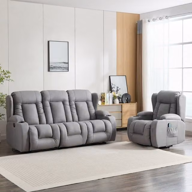More4Homes Caesar 1 and 3 Seater Electric Recliner Sofa Set in Grey Technology Fabric
