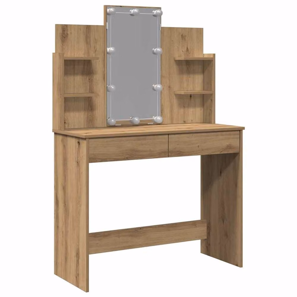 Berkfield Home Beautiful Dressing Table with LED Lights in Artisan Oak Brown, W/D/H: 96 x 40 x 142 cm – 3