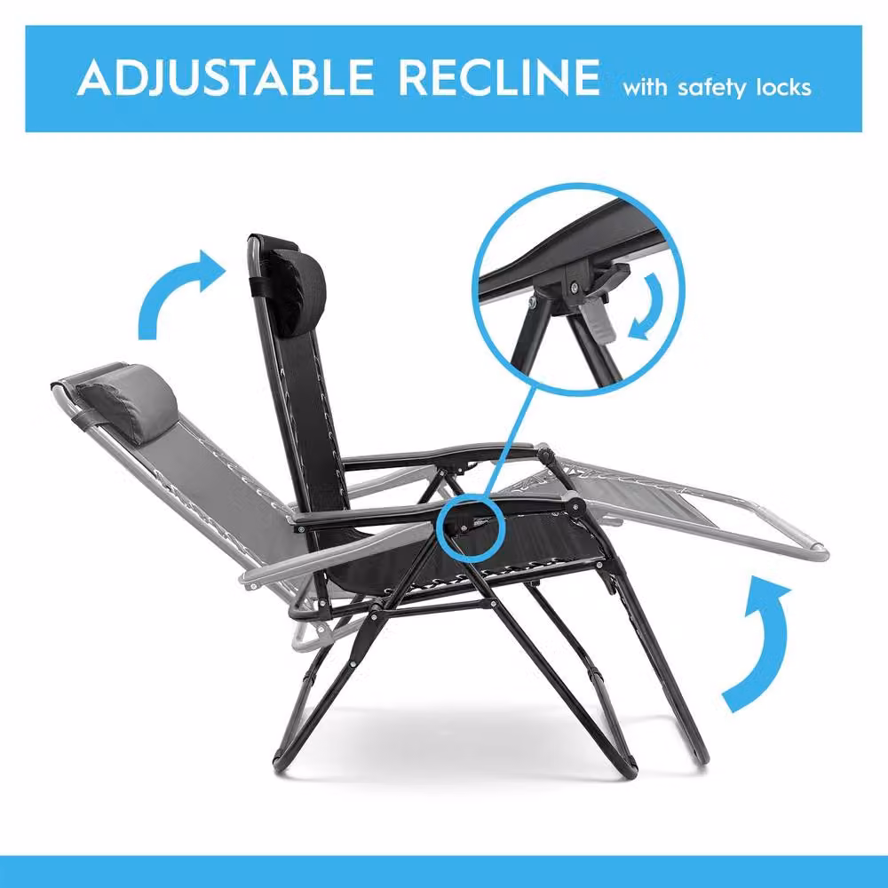 Harbour Housewares 2 Piece Zero Gravity Chair Set in Black – 4