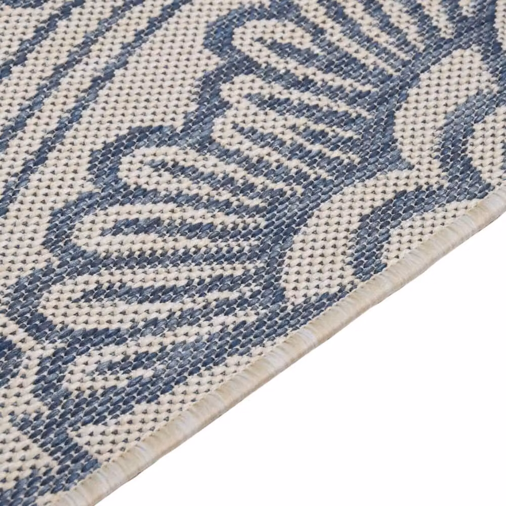 Berkfield Home Blue Patterned Round Outdoor Flatweave Rug, W: 120 cm