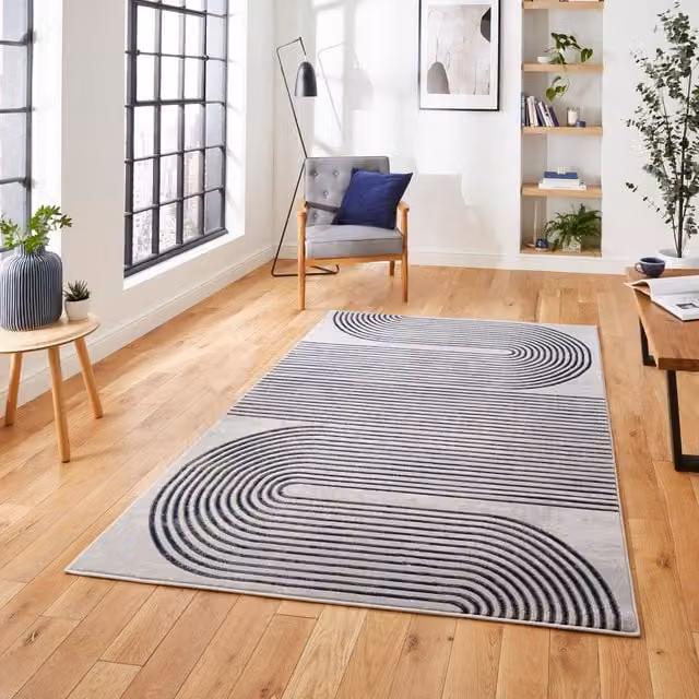 Terrys Glamour Abstract Machine Woven Rectangular Rug in Grey and Blue, W: 200 cm, D: 290 cm