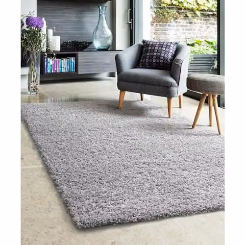 Modern Style Rugs Venus Shaggy Silver Stain-Resistant Indoor Rug, W: 80 cm, L: 150 cm – 1