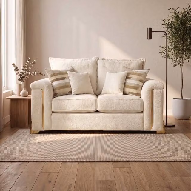 Somnior Deco Arch 2 Seater Sofa in Cream Sherpa Columbus Fabric