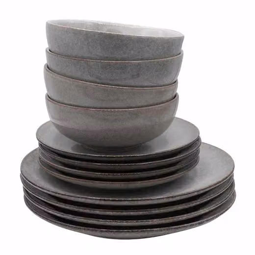 Cooks Professional 12 Piece Nordic Reactive Glaze Stoneware Dinnerware Set in Grey, Including 4 Dinner Plates, 4 Side Plates and 4 Cereal Bowls – 4