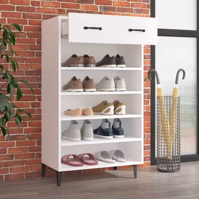 Berkfield Home White Modern Shoe Cabinet with Hinged Doors and Open Shelf, W/D/H: 60 x 35 x 105 cm – 1