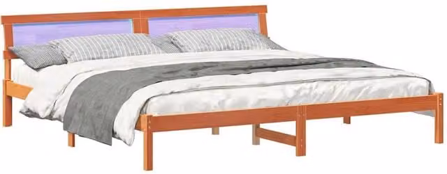 Berkfield Home Modern Solid Wood Bed with LED Strip Lights and Headboard in Brown, 200 x 200 cm – 1
