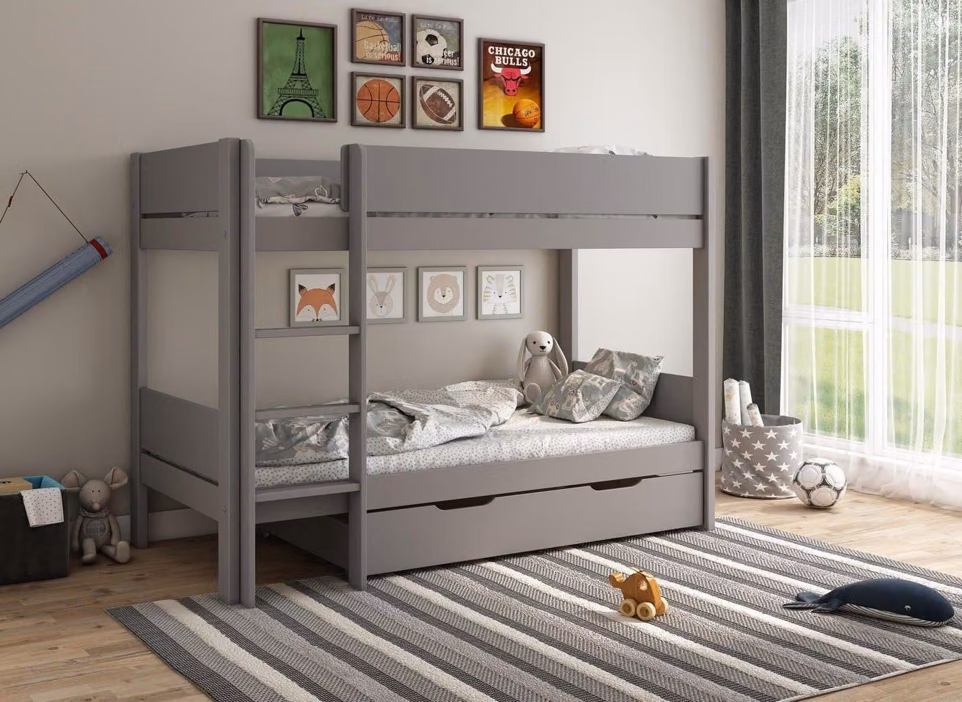 Dreams Anderson Solid Wood Bunk Bed with Drawers for Children, White or Grey, 90 x 190 cm