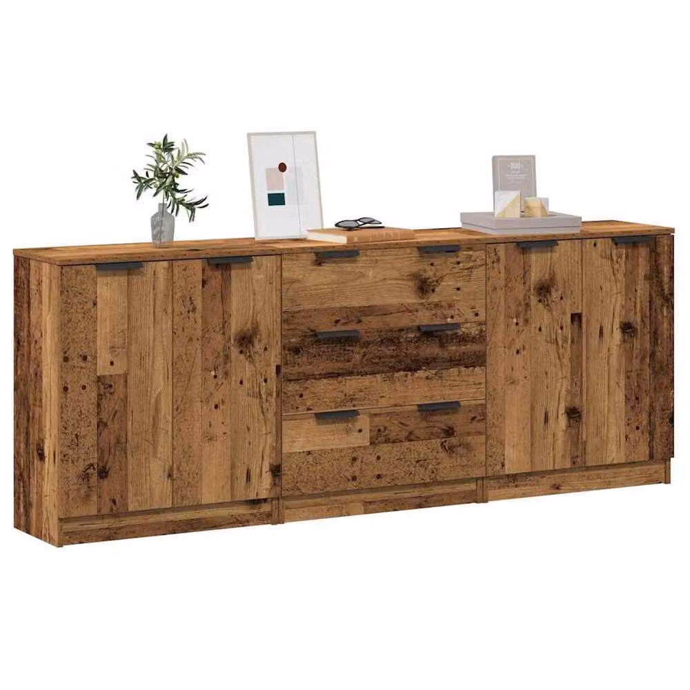 Berkfield Home Set of 3 Classic Sideboards in Old Wood Brown, W/D/H: 60 x 30 x 70 cm – 2