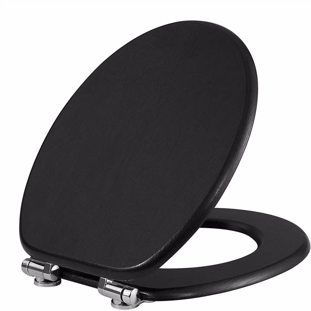 NESTLUNE Soft Close Oval Wooden Universal Bathroom Toilet Seat in Black – 3