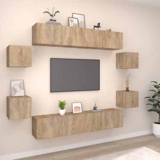Berkfield Home 8 Piece Sonoma Oak TV Cabinet Set in Brown