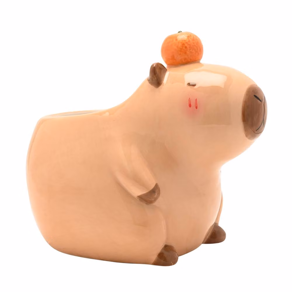 The Feel Good Club Capybara Ceramic Plant Pot in Brown and Orange – 2