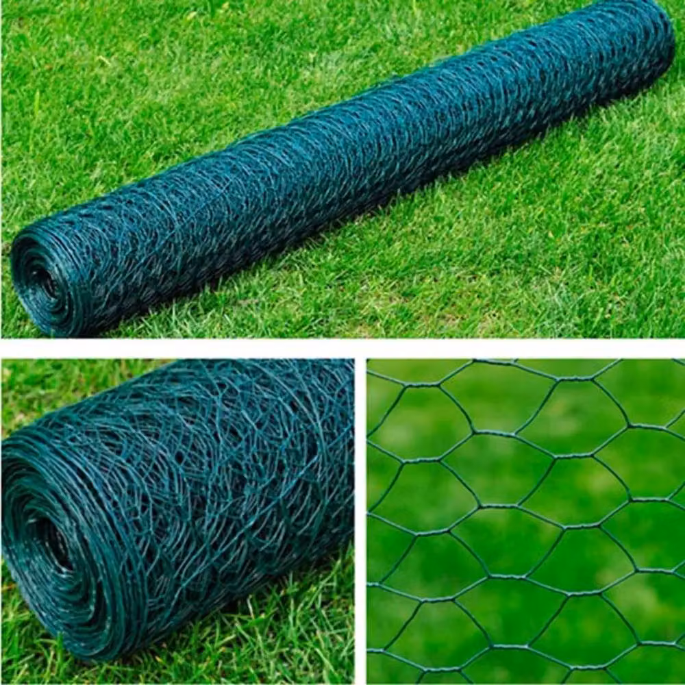 Berkfield Home Galvanised Steel Hexagon Mesh Fence, Dark Green, 1 x 25 m – 2