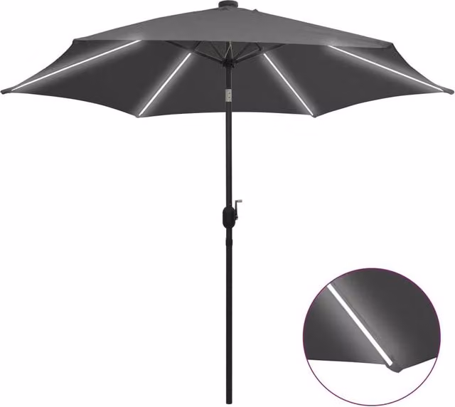 Berkfield Home Garden Parasol with LED Lights and Aluminium Pole, Anthracite Black, 300 cm