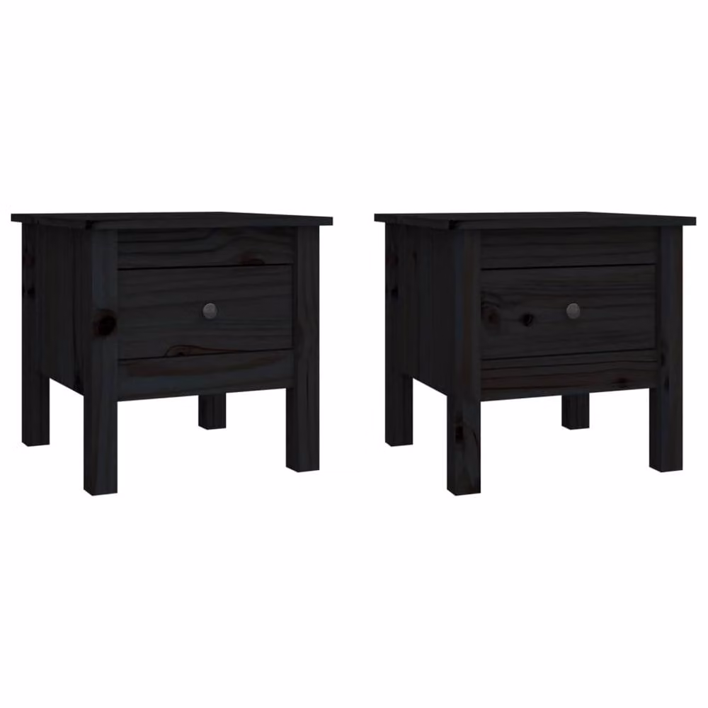 Berkfield Home Set of 2 Black Solid Pine Wood Side Tables, W/D/H: 40 x 40 x 39 cm – 2