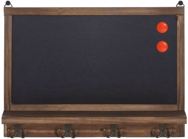 Havendro Large Rectangular Wooden Chalkboard with 4 Hooks and Shelf in Black or Brown – 1