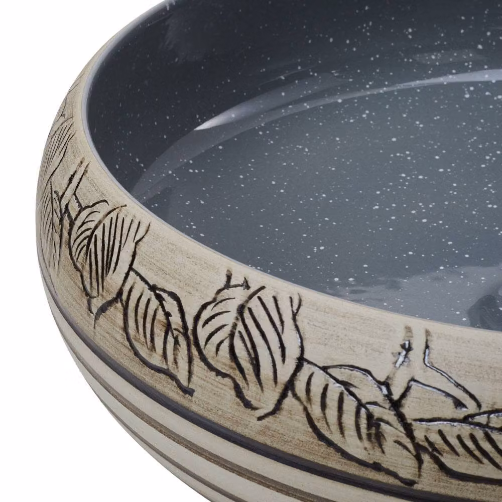 Living and Home Artistic Hand-carved Ceramic Round Countertop Vessel Sink in Multicolour with Waste Kit, Diameter: 38.5 cm, Height: 13.0 cm – 6