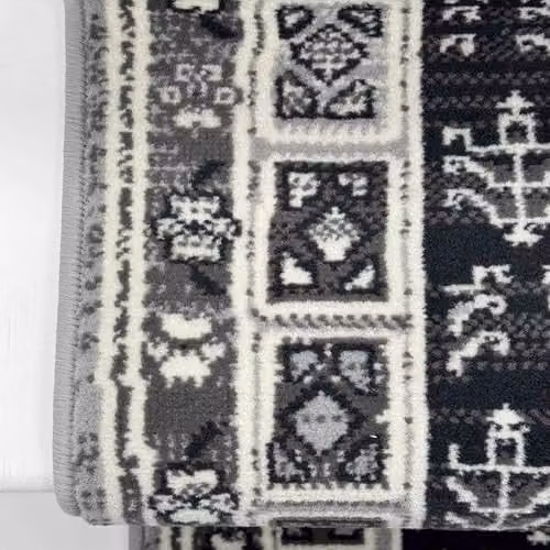 runrug Mayan Grey Ethnic Stair Runner, Machine Woven Polypropylene, W: 60 cm x L: 690 cm, 0.9 cm Thick – 4