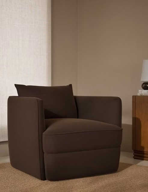 M&S Chester Modern Velvet Accent Armchair in Chocolate Brown