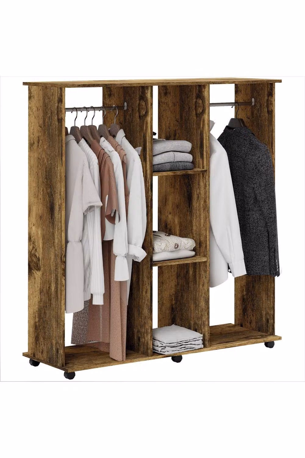 ERGOVEXA Open Wardrobe Double Mobile Storage Shelves Organiser in Brown – 3