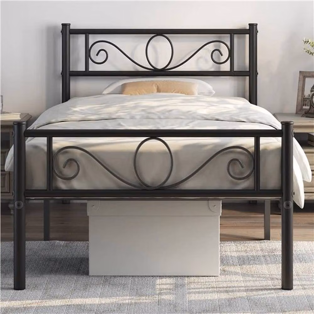 NESTLUNE Single Metal Bed Frame, Black Industrial Iron Platform Bed, W/D/H: 90 x 190 cm – 3