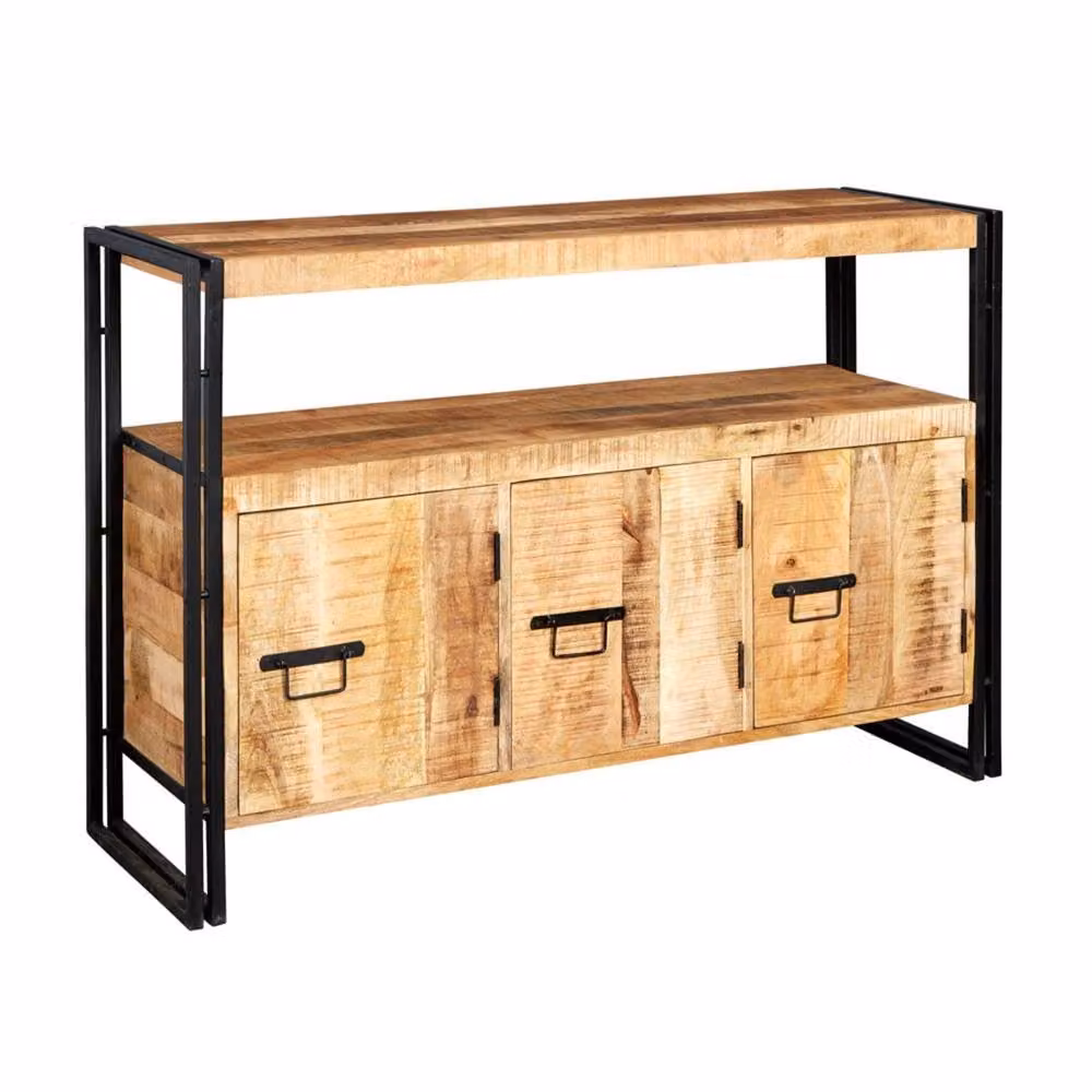 Wyld Haus Toivakka Industrial Reclaimed Wood and Iron 3-Door Sideboard in Brown – 2