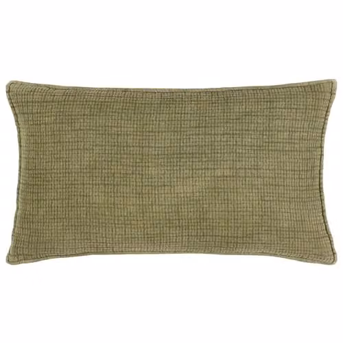 Yard Ribble Acid Wash Cotton Rectangular Cushion, Green, W/H: 60 x 40 cm