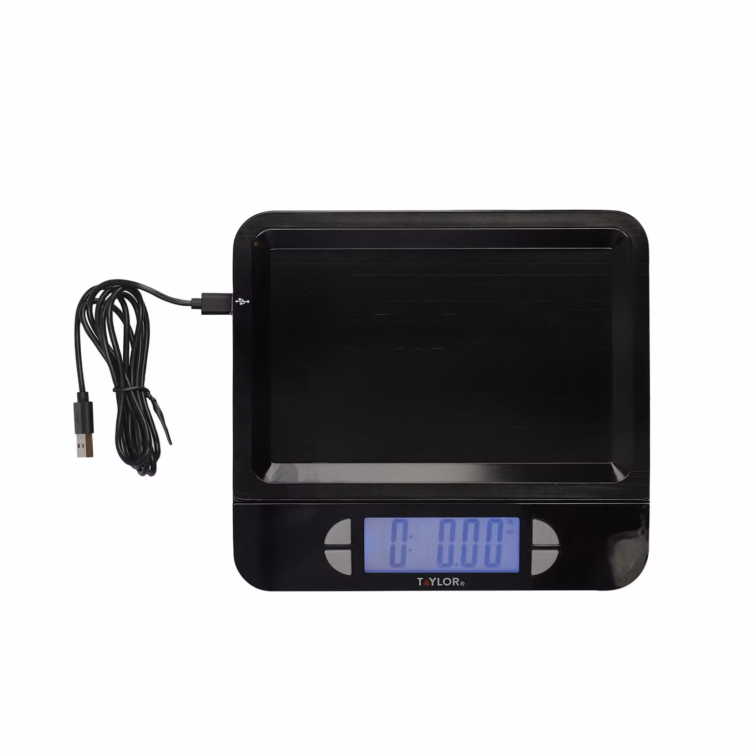 Taylor Pro Accurate USB Rechargeable Stainless Steel Kitchen Scales with Tare Function in Black and Silver – 7