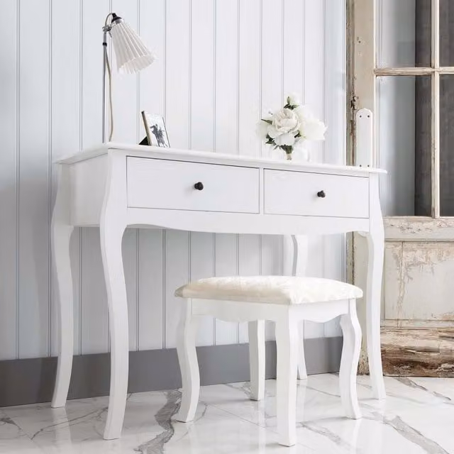 Noa and Nani Camille Dressing Table and Stool in White and Pink