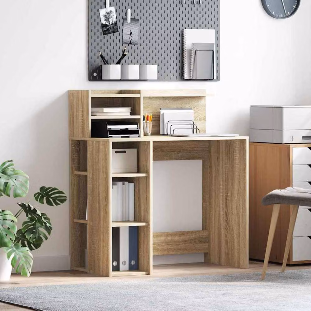 Berkfield Modern Writing Desk with Storage in Sonoma Oak, W/D/H: 90 x 48 x 101.5 cm – 2