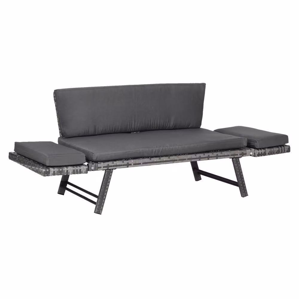 ERGOVEXA Grey Rattan Garden Bench with Armrests, W: 220 cm, D: 67 cm, H: 60 cm – 3