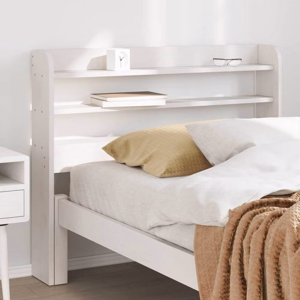 Berkfield Home White Rustic Solid Wood Pine Headboard with Integrated Shelves, Width: 75 cm – 2