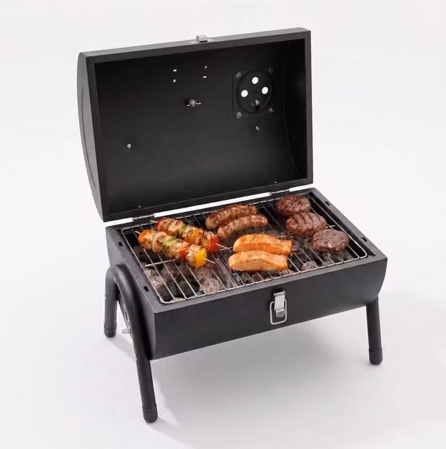 NESTLUNE Portable Charcoal Mini Barrel Tabletop BBQ Grill in Black, W: 100 cm, D: 60 cm, H: 60 cm