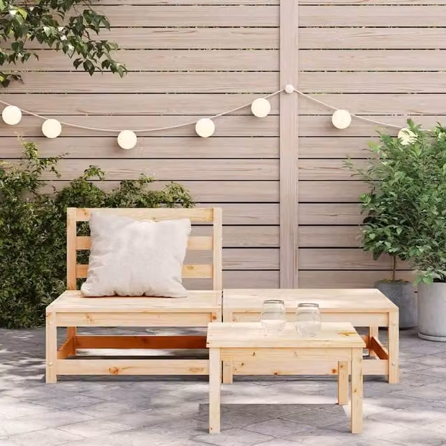 Berkfield Home Armless Garden Sofa and Footstool Set in Natural Solid Pine Wood