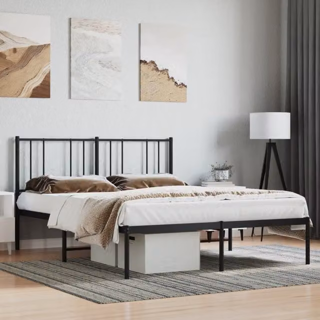 Berkfield Home Metal Bed Frame with Headboard in Black, W/D/H: 120 x 200 cm