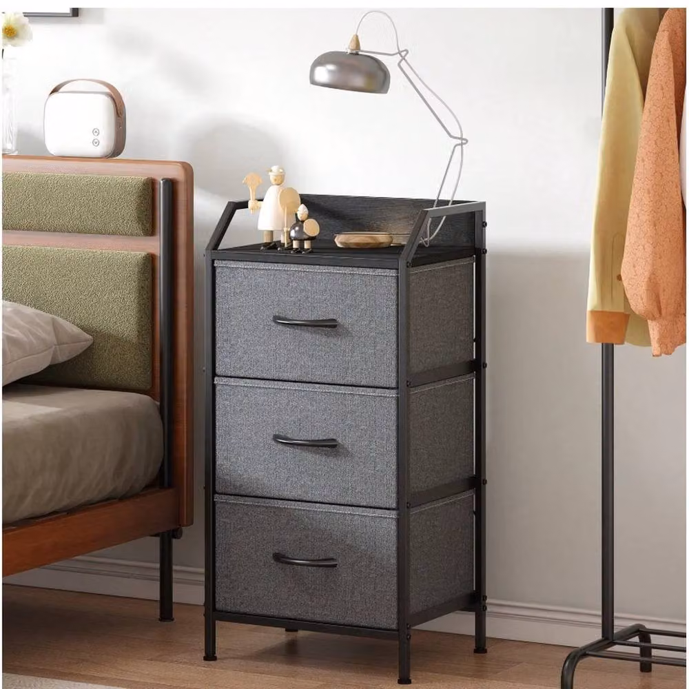 VOGREX Modern 3 Drawer Bedroom Storage Chest with Steel Frame in Dark Grey – 2