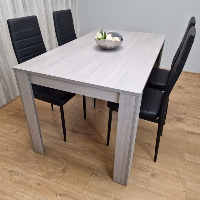 Kosy Koala Modern Rectangular Grey Dining Table and 4 Black Faux Leather Chairs Set