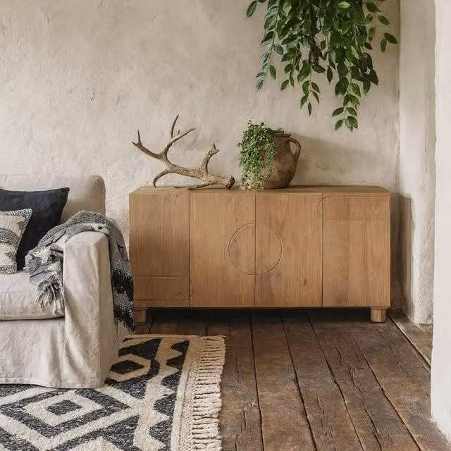 Wyld Haus Buffalo Large 4 Door Mango Wood Sideboard in Brown, W: 150 cm, H: 80 cm, D: 45 cm
