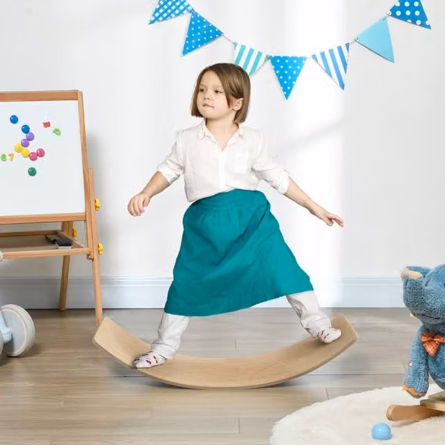 AIYAPLAY Kids Wooden Balance Board Rocker in Natural Brown Wood for Children Aged 3-8 Years