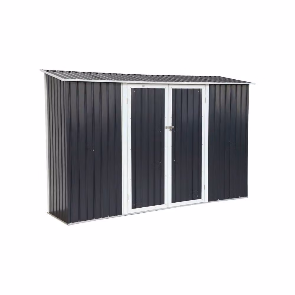 Sweekeet Dark Grey Galvanised Steel Lean-to Garden Shed with Anchoring Kit – 2
