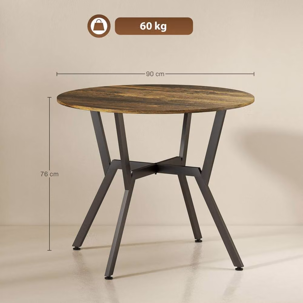 Wyld Haus Molu Round Dining Table in Rustic Brown with Black Metal Legs, Diameter: 90 cm – 4