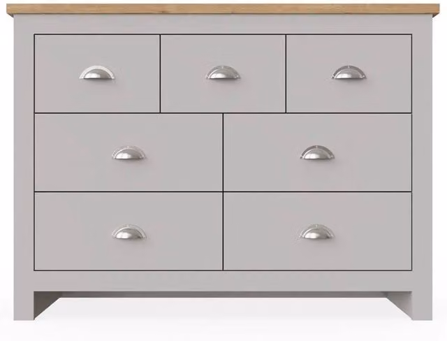 PAWNORA Grey 7 Drawer Chest of Drawers in Oak Finish – 1