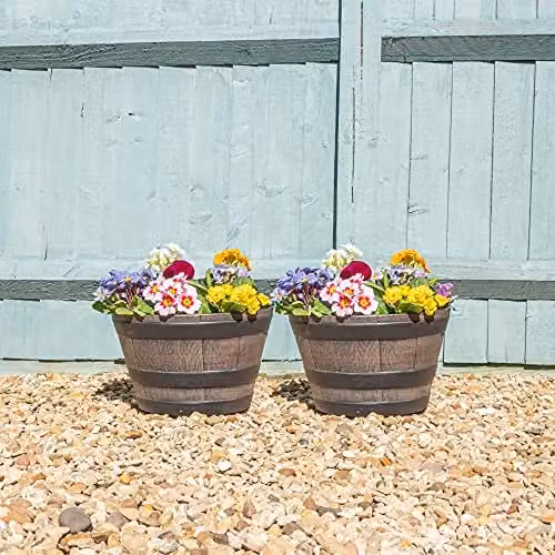 Thompson & Morgan Small Wooden Effect Barrel Planter in Brown or Grey – 2
