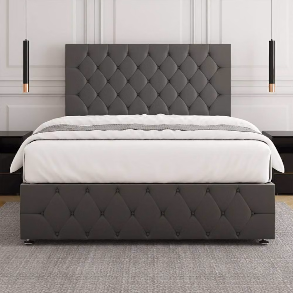 REGIONAL FURNISHINGS Single Divan Bed with 24 inch Plush Velvet Headboard and Footboard in Grey, W/D/H: 90 x 200 cm – 2