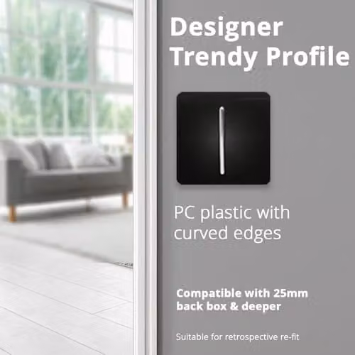 Trendi 1 Gang 3 Way Intermediate 10 Amp Rocker Light Switch in Piano Black with Chrome Accents – 6
