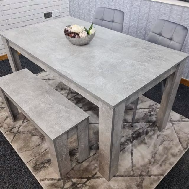 KOSY KOALA Modern Brown Wooden Dining Table Set with 2 Grey Velvet Chairs and 1 Bench